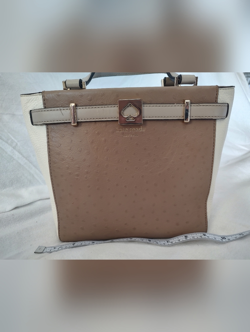kate spade Two-Tone Taupe & White Structured Top-Handle Crossbody - Picture 2 of 12